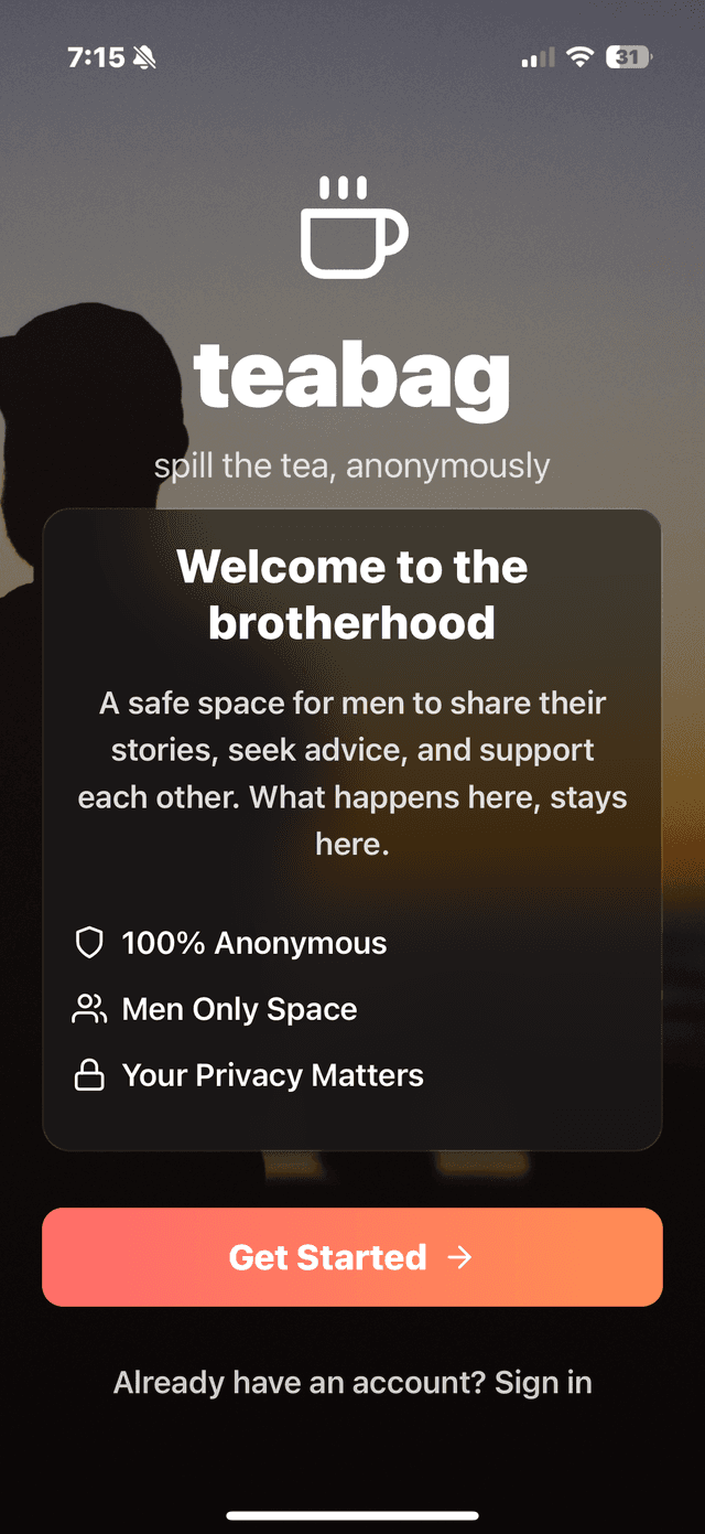 Teabag app interface